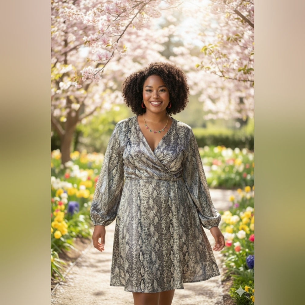 Ava & Viv Long Sleeve Snake Print Dress